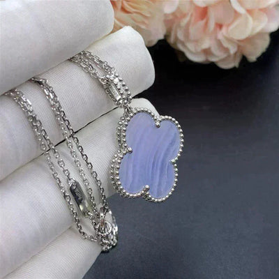CLOVER LARGE 25MM CHALCEDONY  NECKLACE  SILVER
