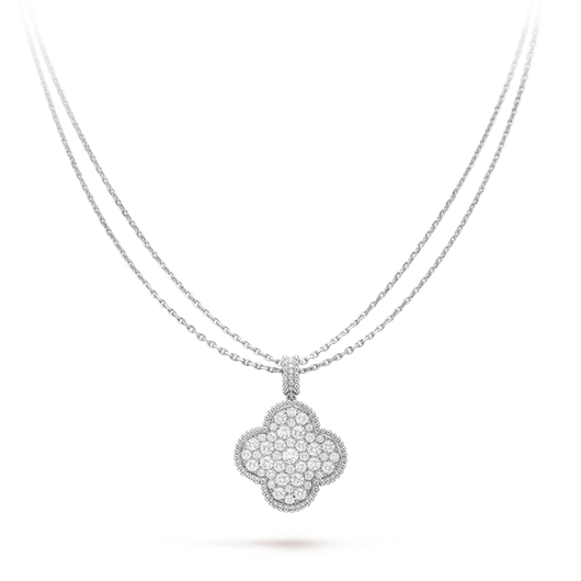 CLOVER LARGE 25MM FULL DIAMOND  NECKLACE  SILVER