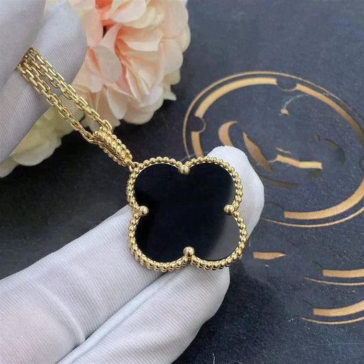 CLOVER LARGE 25MM  ONYX NECKLACE