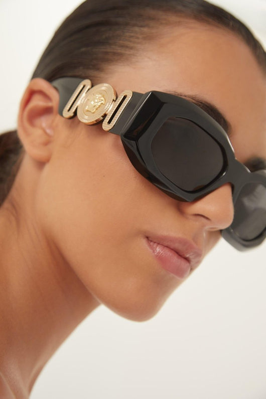 Versace biggie bold oval sunglasses in black with iconic jellyfish - Lux Studios