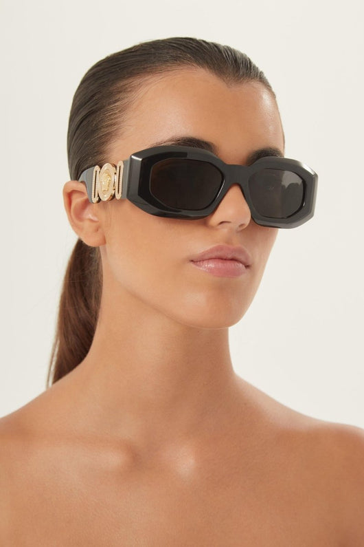 Versace biggie bold oval sunglasses in black with iconic jellyfish - Lux Studios