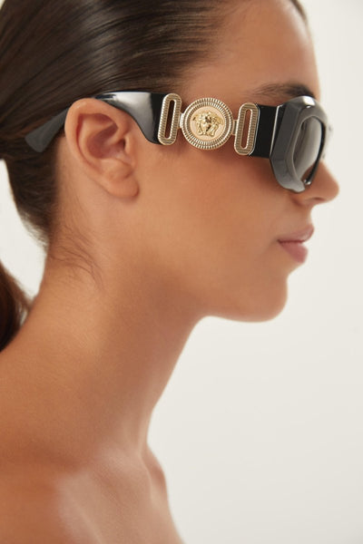 Versace biggie bold oval sunglasses in black with iconic jellyfish - Lux Studios