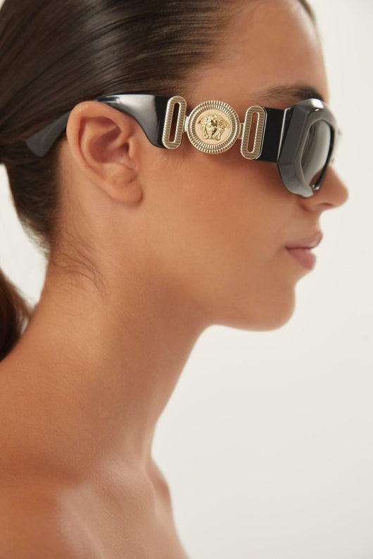 Versace biggie bold oval sunglasses in black with iconic jellyfish - Lux Studios