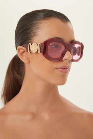 Versace biggie oversized sunglasses in burgundy with iconic jellyfish