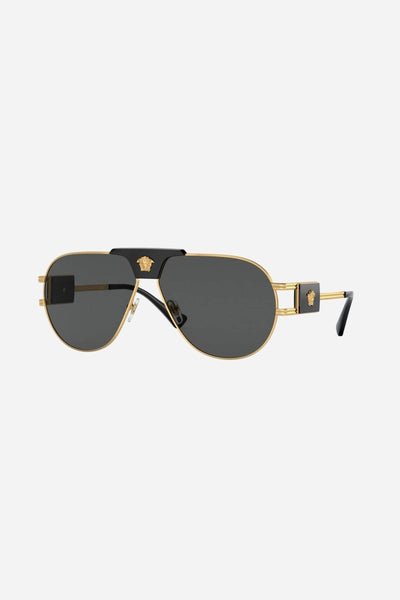 Versace black metal pilot sunglasses with iconic jellyfish and gold details - Lux Studios
