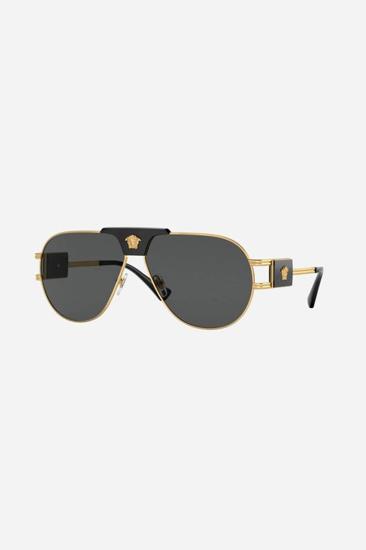Versace black metal pilot sunglasses with iconic jellyfish and gold details - Lux Studios