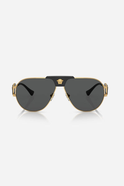 Versace black metal pilot sunglasses with iconic jellyfish and gold details - Lux Studios