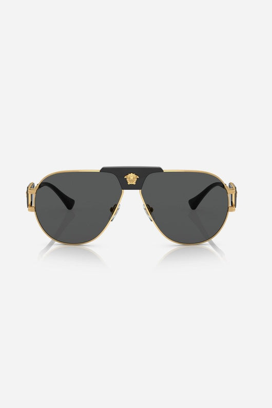 Versace black metal pilot sunglasses with iconic jellyfish and gold details - Lux Studios