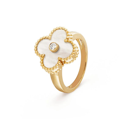 CLOVER PINK MOP RING GOLD DIAMOND